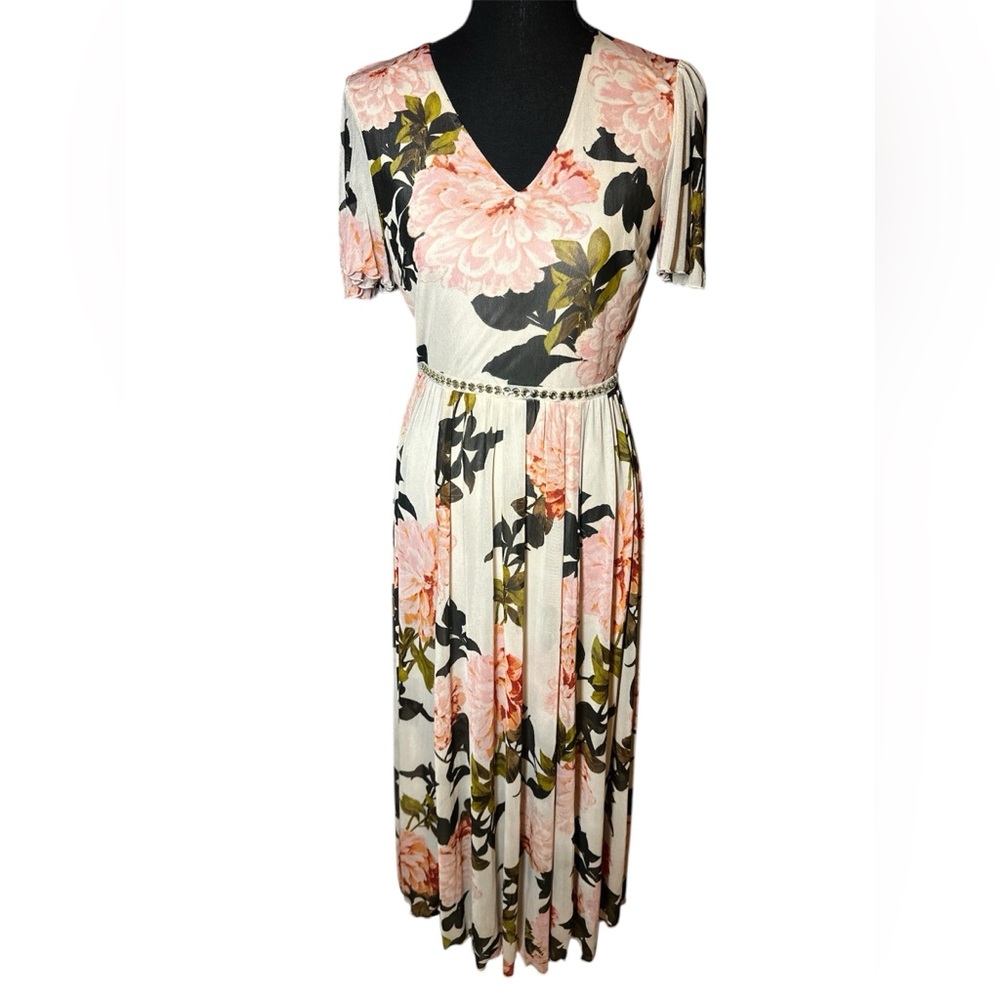 Enfocus Studio Pink and Green Floral Maxi Dress
